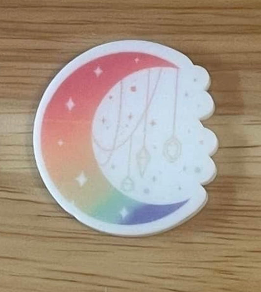 Rainbow moon with hanging diamonds - Resin Planar Flatback Acrylic Embellishment