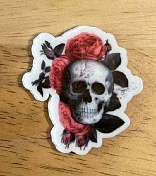 Skull with Pink Roses - Resin Planar Flatback Acrylic Embellishment