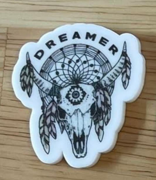 Dreamer Cow Skull With Feathers - Resin Planar Flatback Acrylic Embellishment