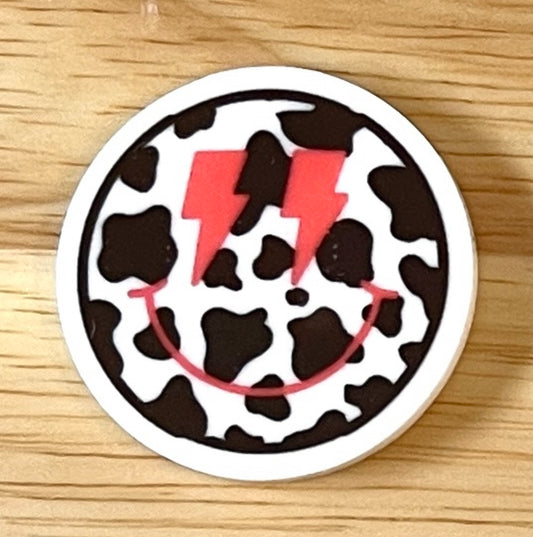 Cow Print Smiley Face - Resin Planar Flatback Acrylic Embellishment