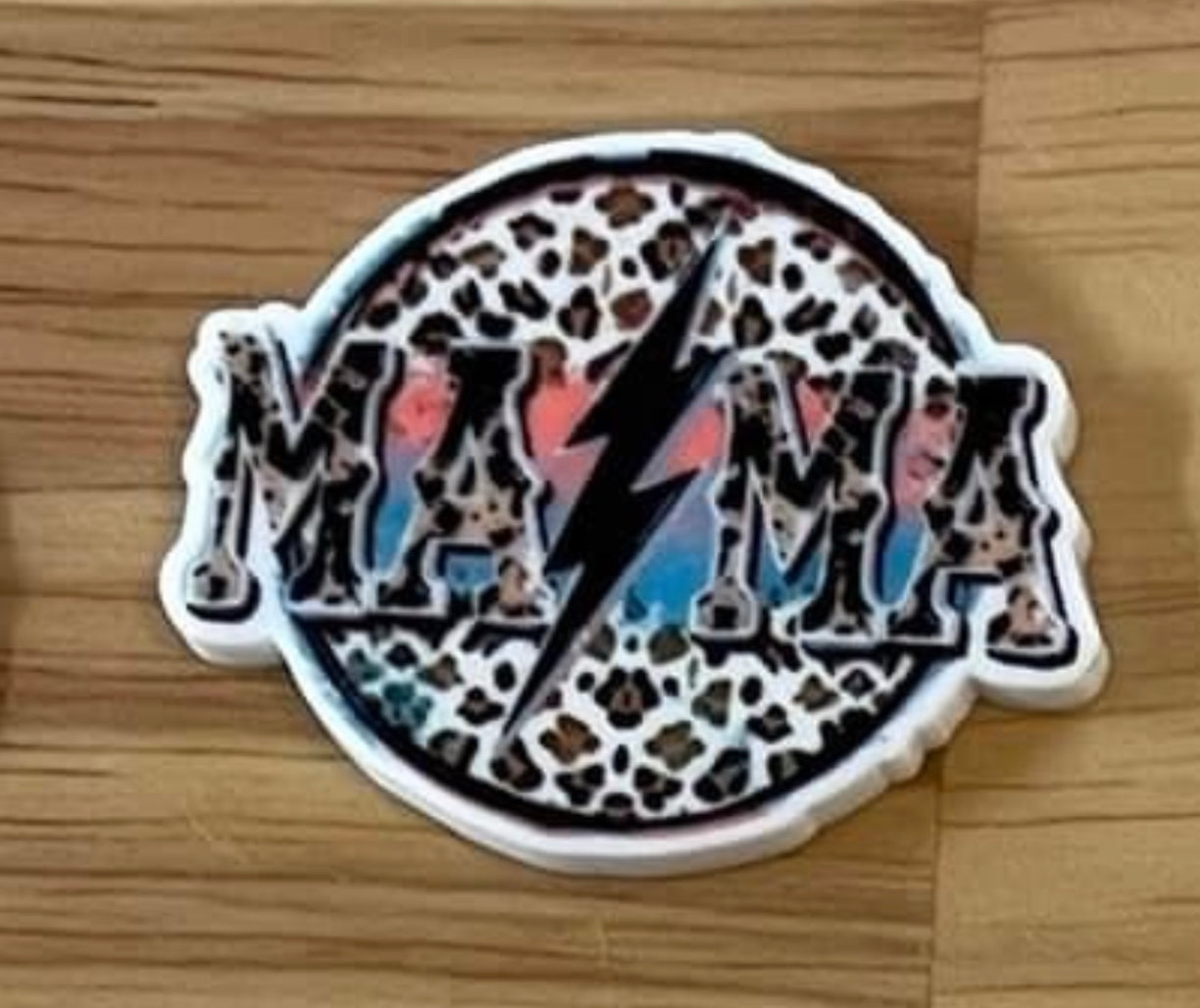 Mama Cow Print Lightening Bolt - Resin Planar Flatback Acrylic Embellishment