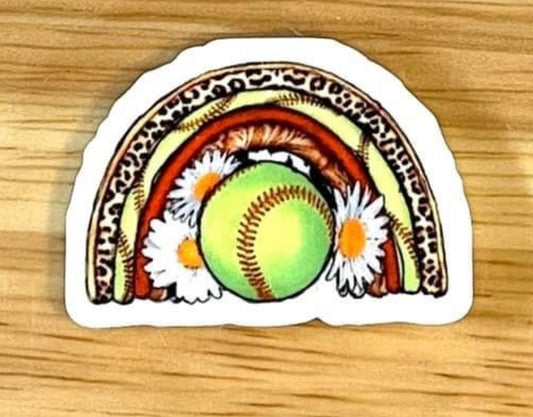 Softball Rainbow - I Resin Planar Flatback Acrylic Embellishment