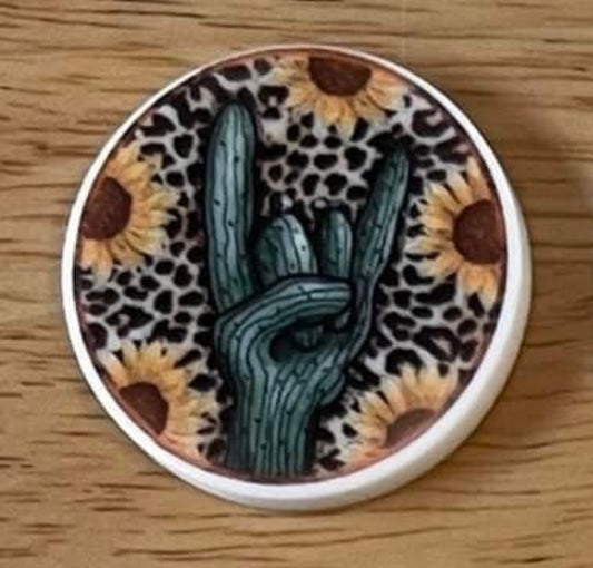 Cactus Hand With Sunflowers - Planar Resin Flatback Acrylic Embellishment