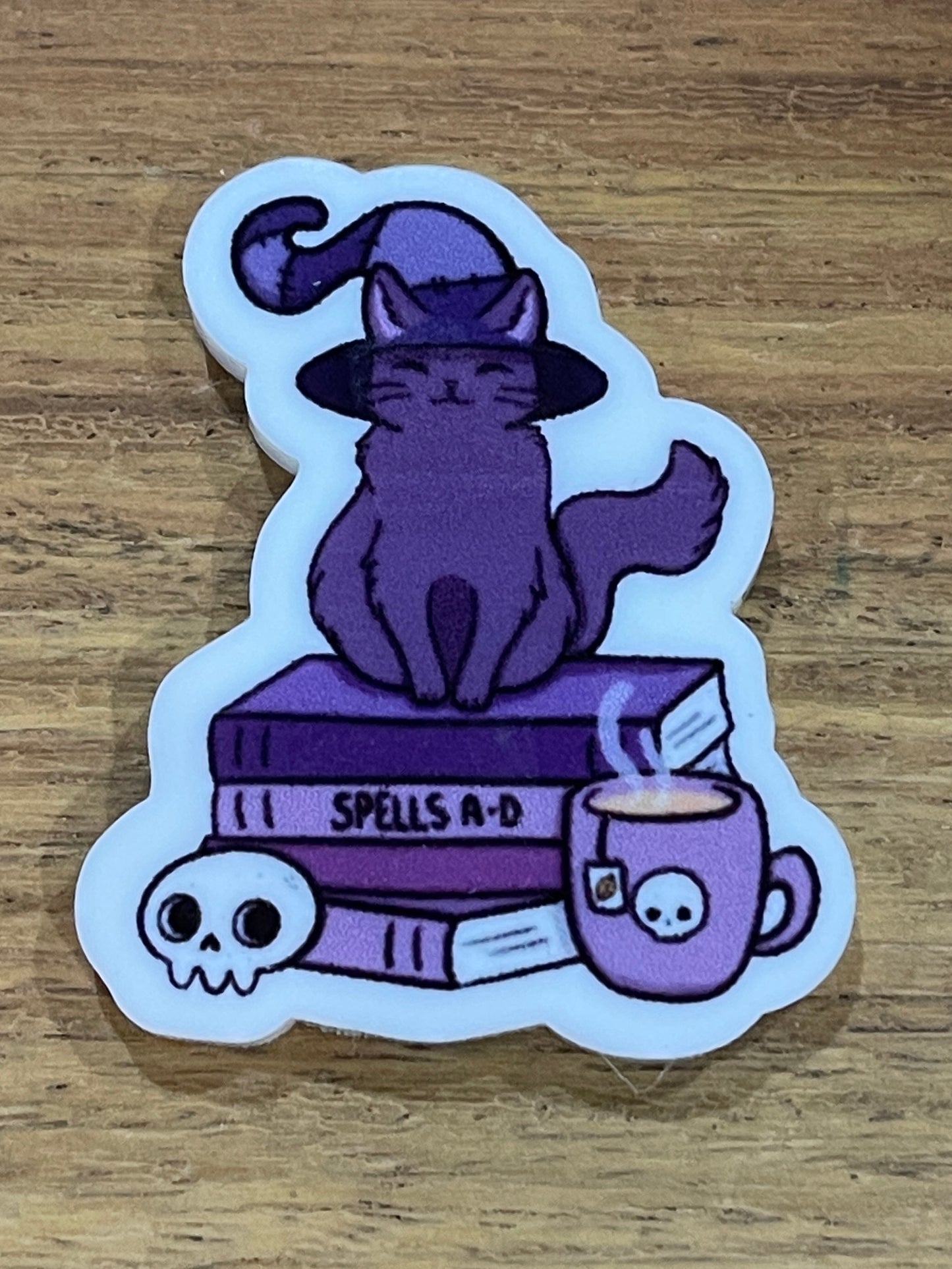 Purple Witch Cat on Books  - Resin Planar Flatback Acrylic Embellishment