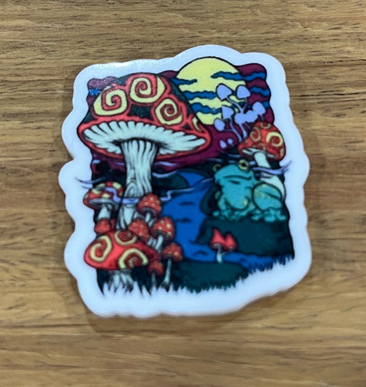 Hippy Frog and Mushroom  - Resin Planar Flatback Acrylic Embellishment