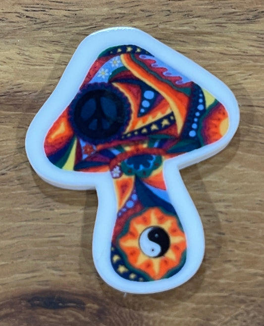 Hippy Mushroom- Resin Planar Flatback Acrylic Embellishment