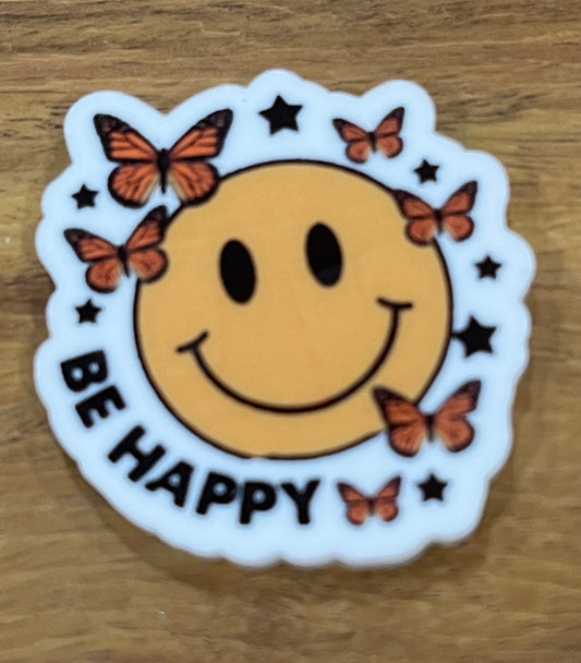 Be happy Smiley with Butterfly - Resin Planar Flatback Acrylic Embellishment