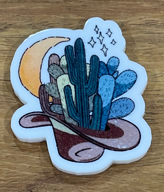 Cactuses in Hat with Moon - Resin Planar Flatback Acrylic Embellishment