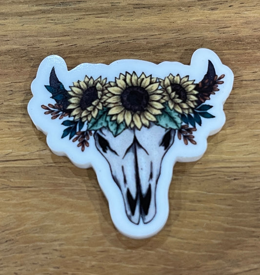 Cow Skull and Sunflower  - Resin Planar Flatback Acrylic Embellishment